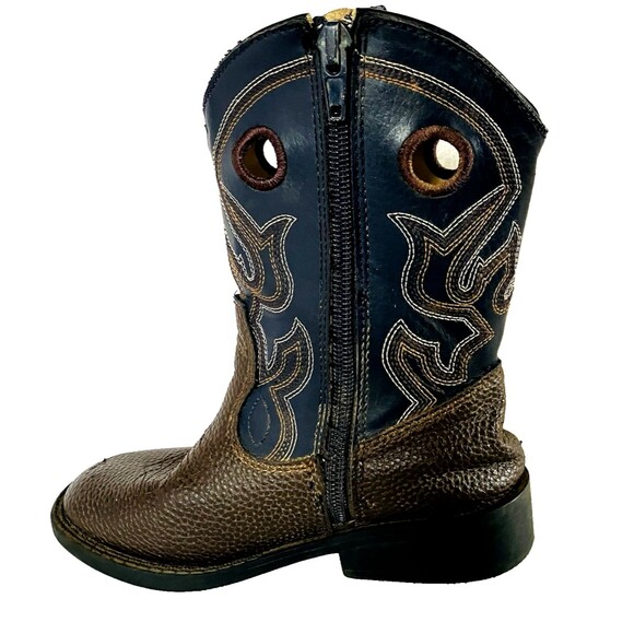 Magellan Cowboy Boots 10 Toddler Faux Leather Black Gray Pull Holes Zip 177706 - Picture 7 of 16